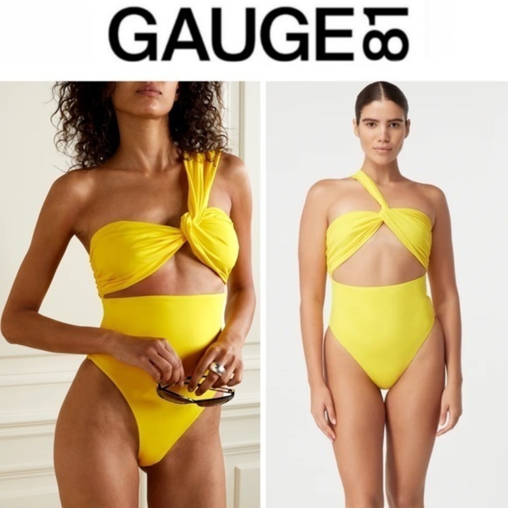 GAUGE81 Digos one-shoulder cutout recycled stretch swimsuit sz M in Yellow